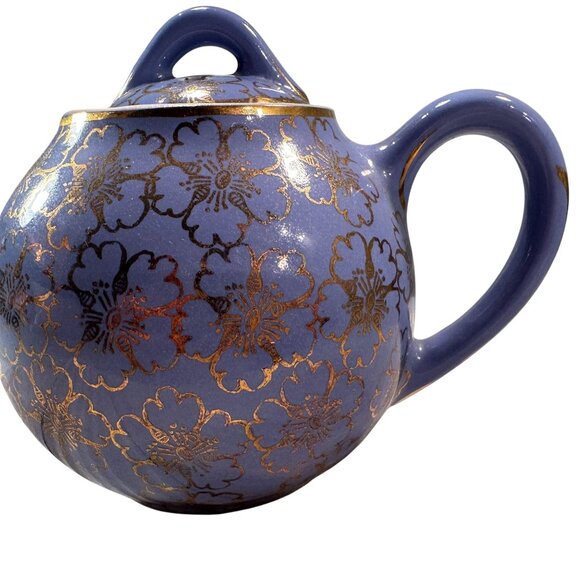Hall China French Floral Ceramic Teapot Periwinkle Vintage USA Lid 2 Cups - Picture 2 of 13